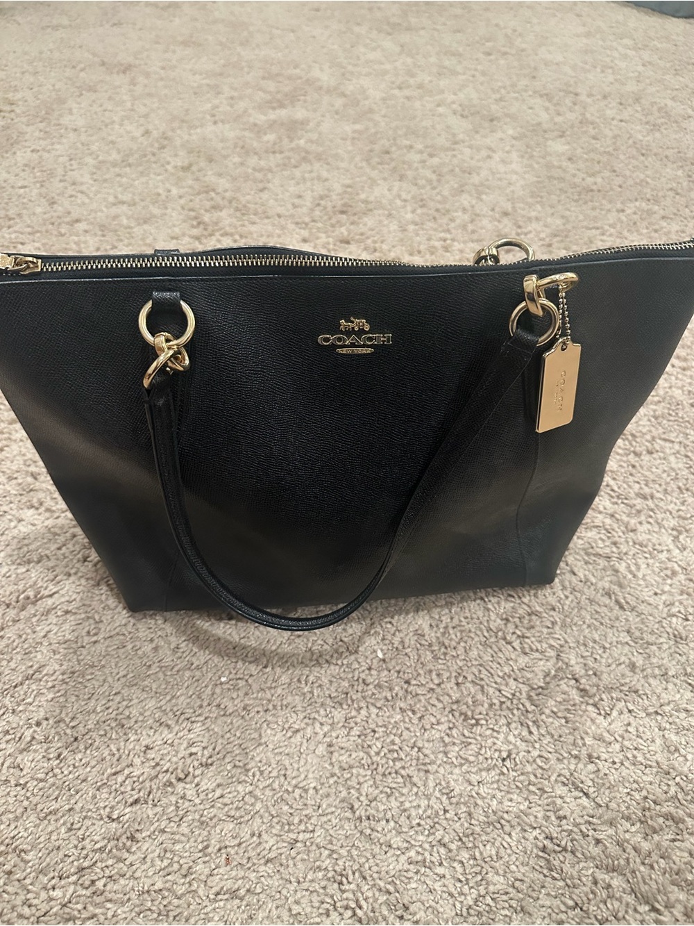 Coach Black Leather Tote Bag with Gold Hardware